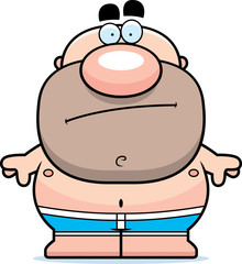 Cartoon Man in Swimsuit Bored