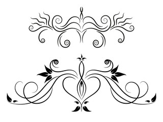 Set of black and white floral ornament for design. Tattoo floral ornament.