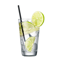 gin and tonic with lime isolated on white background - obrazy, fototapety, plakaty