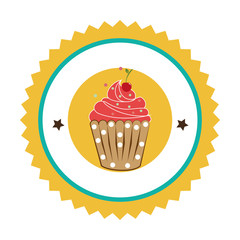 circular border with cupcake with cream and cherry vector illustration