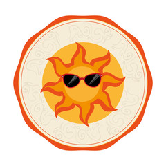 circular border with sun cartoon with glasses vector illustration