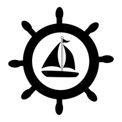 silhouette boat rudder with yacht vector illustration