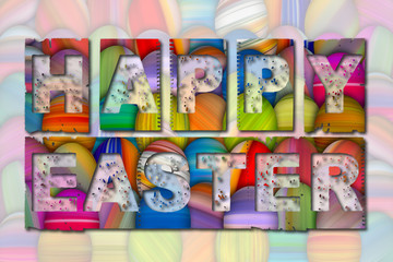 Fototapeta na wymiar Happy Easter colorful holiday greeting with colorful painted Easter eggs