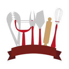 label with utensils kitchen and bakery vector illustration