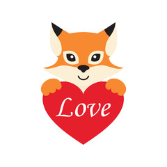 cartoon fox with heart vector