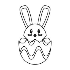 easter bunny in egg surprise thin line vector illustration eps 10
