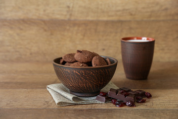 Natural chocolate cookies with cranberries and hazelnuts.