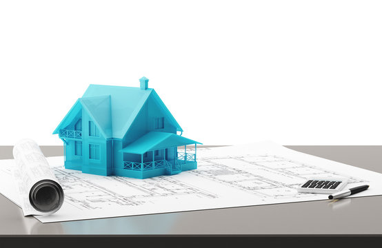Casa 3d con progetti edilizi o cantiere