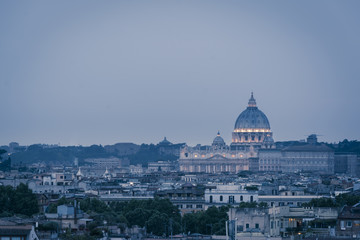 Fototapeta na wymiar St. Peter's cathedral in Rome, Italy. Dusk time