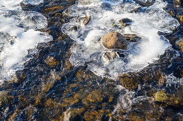 River rapids with rocks and icy patches
