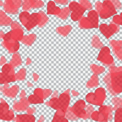 Fototapeta na wymiar Red translucent hearts arranged in a circle. Checker background for drawings in honor of Valentine's Day. illustration