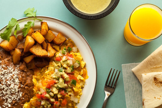 Close-up of huevos rancheros served on a plate