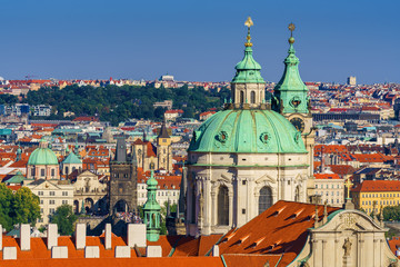 Panoramic aerial view on the city's historic center from Hradcany, Prague, Czech Republic