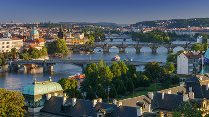 Panoramic view Vltava river from Letn Park, Prague, Czech Republic