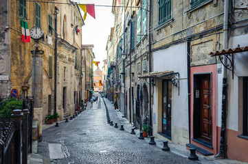 Fototapeta na wymiar The streets of the ancient town of Ventimiglia. Italy.