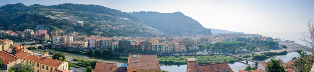 View of the church in the ancient town of Ventimiglia. Italy.