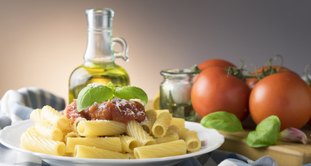 dish with macaroni and tomato sauce