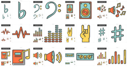 Music line icon set.