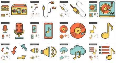 Music line icon set.