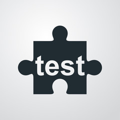 Icono plano puzzle texto test en fondo degradado