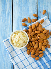 almond flakes on wooden surface