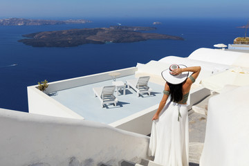 Attractive woman in Santorini