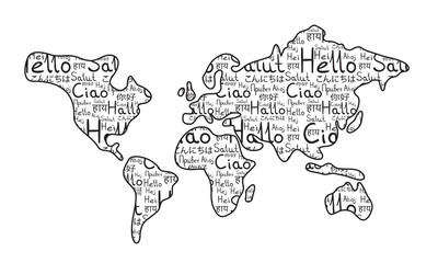 World map on the white background black hello pattern