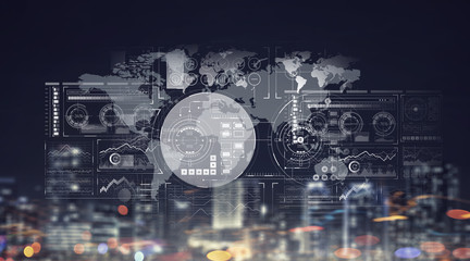 Connection business and communication technology . Mixed media