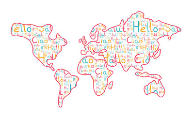 Obraz premium World map on the white background pink hello pattern