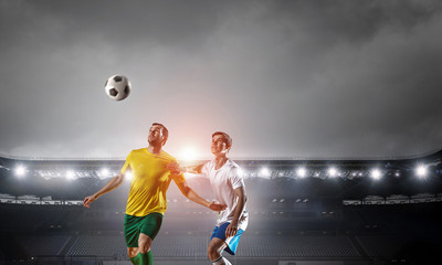 Hot moments of soccer match . Mixed media