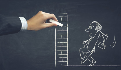 Cartoon image of business personage . Mixed media