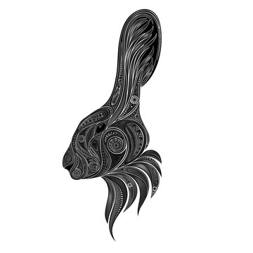 The Easter Bunny. Vector silhouette gray rabbit patterns