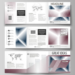 Business templates for tri fold square design brochures. Leaflet cover, flat layout, easy editable vector. Simple monochrome geometric pattern. Abstract polygonal style, stylish modern background.