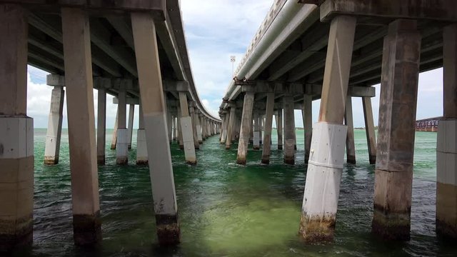Pylons underneath the Overseas Highway as it stretches through the Florida Keys