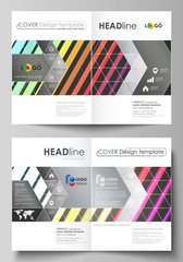 Business templates for bi fold brochure, flyer, booklet. Cover template, vector layout in A4 size. Bright color rectangles, colorful design, geometric rectangular shapes forming abstract background