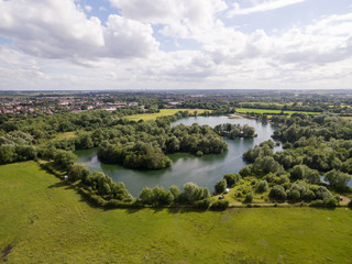 Fototapeta na wymiar Drone Pictures over a Lake in Leicester England