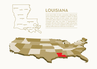 3D USA State map - LOUISIANA