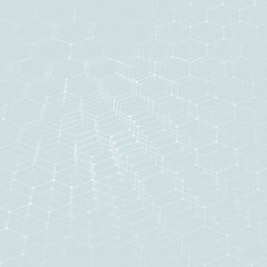 Chemistry 3D pattern, hexagonal molecule structure on blue, scientific medical DNA research. Medicine, science and technology concept. Motion design. Geometric abstract background.