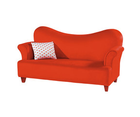Red sofa isolated with clipping path.