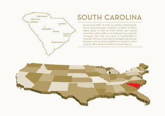 3D USA State map - SOUTH CAROLINA