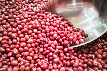 Organic azuki red beans with metal scooper