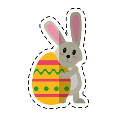 cartoon easter rabbit hugging egg vector illustration eps 10