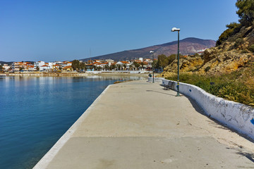 Fototapeta na wymiar Panoramic view to the port of Limenaria, Thassos island, East Macedonia and Thrace, Greece 