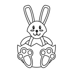 easter bunny with broken egg thin line vector illustration eps 10