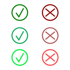 Tick icon set. Stylish check mark icon set in green and red color, vector