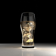 A freshly poured carbonated beverage waits