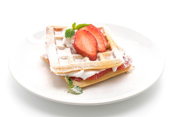waffle with strawberry on white