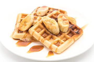 banana waffle with caramel