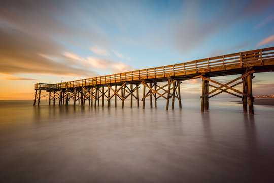 Long exposure of the pier at Isle of Palms at sunrise, near Char