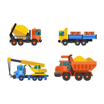 Tipper truck and construction crane industry vector illustration.